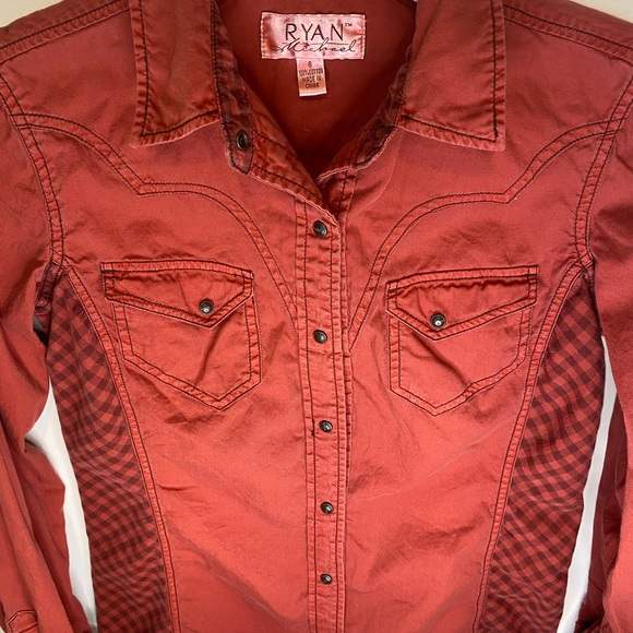 RYAN Michael-Western Yokes Fitted Snap up.contrast check fabric sides Ladies Sm. - Picture 2 of 5